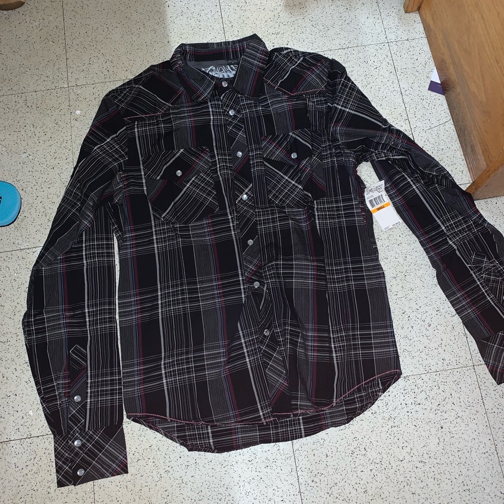 FOX button up plaid shirt